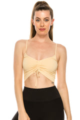 RIBBED CROP BRA TOP WITH DRAWSTRING