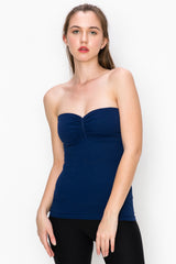 RIBBED RUCHING FRONT LONG TUBE TOP