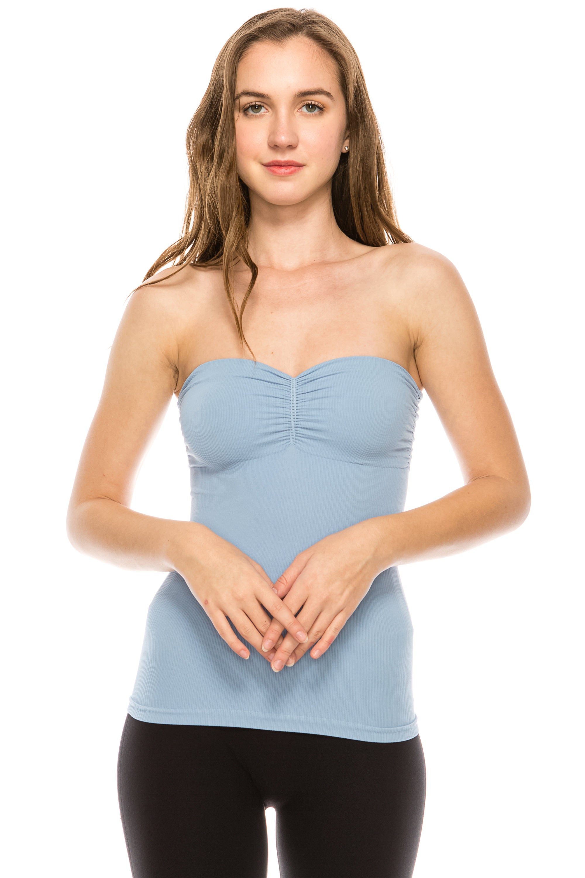 RIBBED RUCHING FRONT LONG TUBE TOP